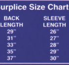 Surplice Size Chart