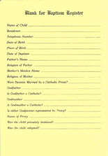 Baptismal Register Blanks