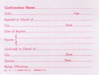 Confirmation Name Card